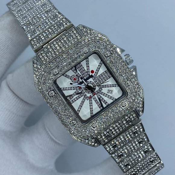 Square Design Iced Out Color Detailed Watch - Picture 3 of 5